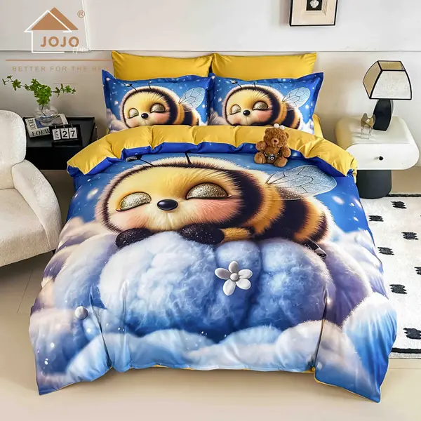 Lenjerie de Pat Bumbac Finet 5D 4 Piese cu Elastic 140x200 , Honey Dream