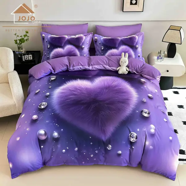 Lenjerie de Pat Bumbac Finet 5D 4 Piese cu Elastic 140x200 , Purple Velvet