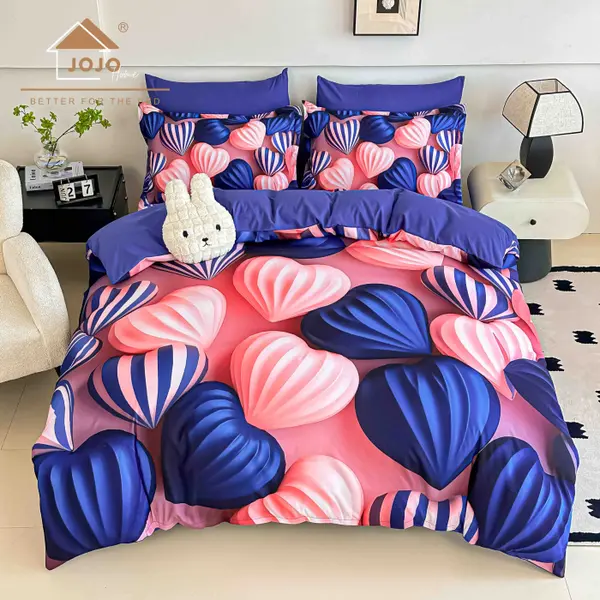 Lenjerie de Pat Bumbac Finet 5D 6 Piese cu Elastic 180x200 , Candy Hearts