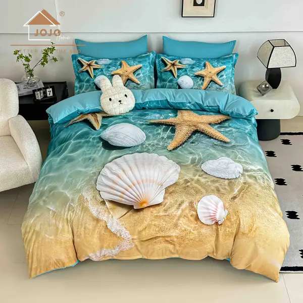 Lenjerie de Pat Bumbac Finet 5D 6 Piese cu Elastic 180x200 , Ocean Treasures