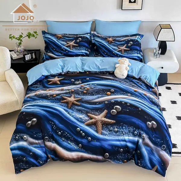 Lenjerie de Pat Bumbac Finet 5D 6 Piese cu Elastic 180x200 , Ocean Pearl