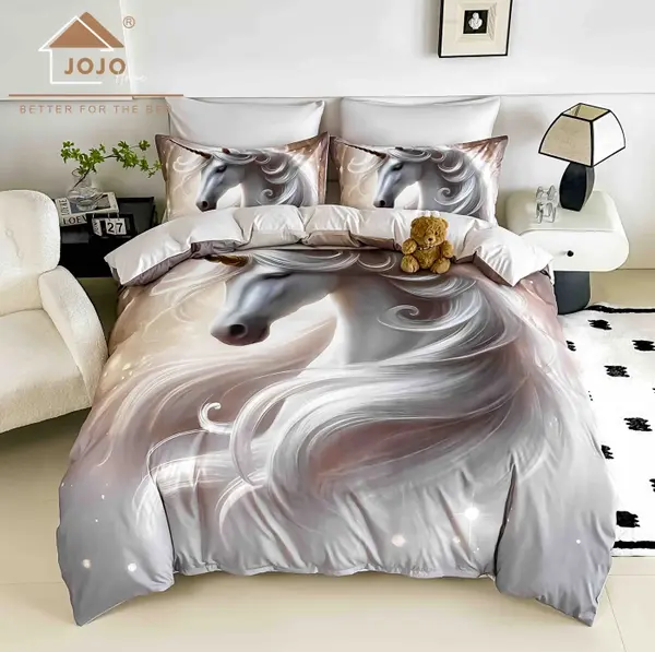 Lenjerie de Pat Bumbac Finet 5D 6 Piese cu Elastic 180x200 , Silver Unicorn