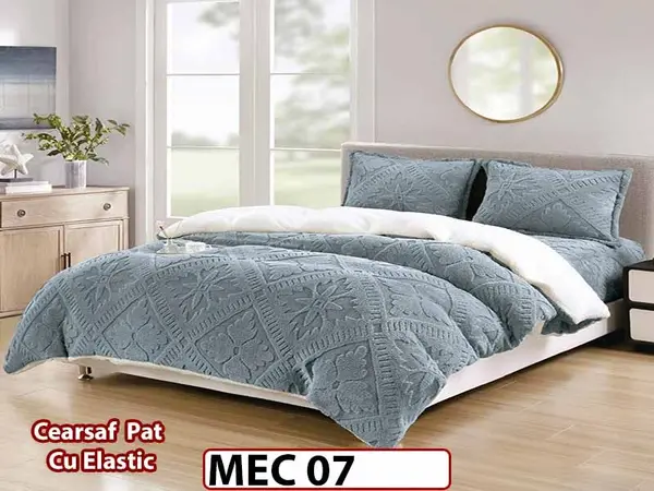Lenjerie De Pat Cocolino Cu Blana Alba si ELASTIC 4 piese - MEC 07