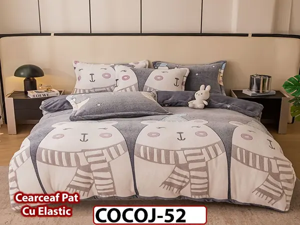 Lenjerie De Pat COCOLINO de 2 Persoane cu Ceacrceaf Elastic 4 piese - COCOJ52