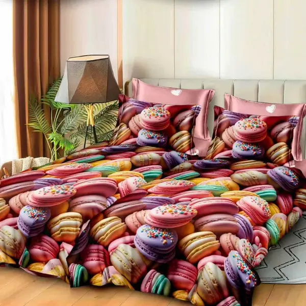 Lenjerie de pat cu 2 cearsafuri pt. pilota, 7 piese, Bumbac Satinat Superior, Multicolor, macarons