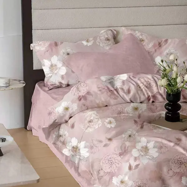 Lenjerie de pat din finet Somnart 6 piese, cearceaf de pat clasic 230 x 250 cm Extra, Blush Garden