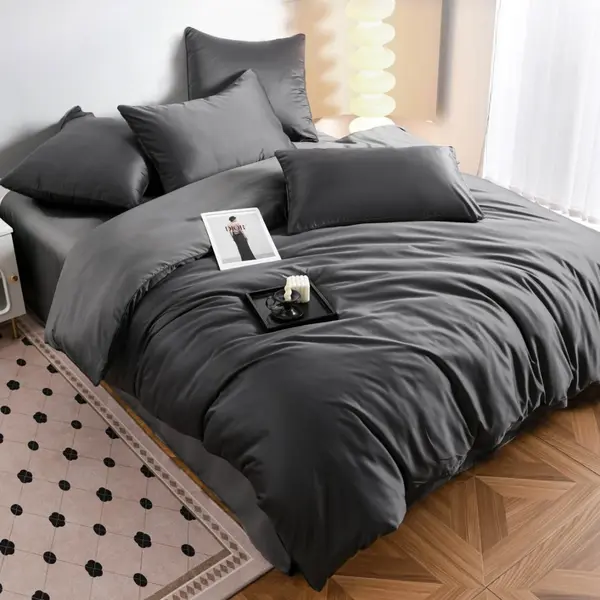 Lenjerie de pat dublu Luxury, tip Matase, 6 piese, gri