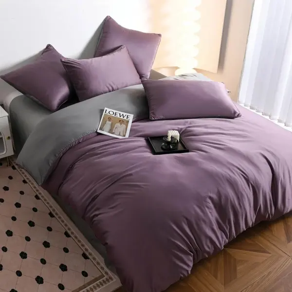 Lenjerie de pat dublu Luxury, tip Matase, 6 piese, mov