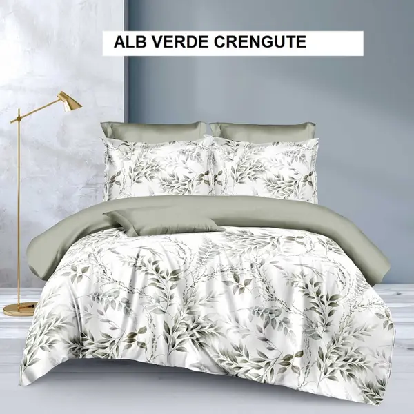 Lenjerie de pat ECONOMY alb verde crengute 230x250 cm, Ralex | 1 buc