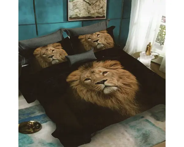 Lenjerie De Pat Lion D21 Finet, 70% bumbac, 30% poliester, 6 piese, pentru 2 persoane, multicolor