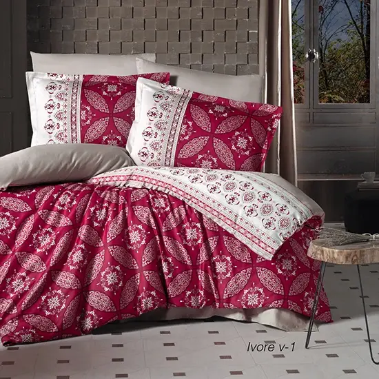 Lenjerie de pat matrimonial, 4 piese, Bumbac 100% Satin Deluxe IVORE V1