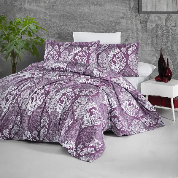 Lenjerie de pat matrimonial, 4 piese, Bumbac 100% Satin Deluxe GIRALDA V1