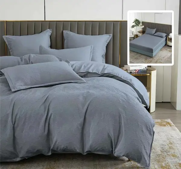 Lenjerie de pat Natur Uni Baroque, cearceaf de pat cu elastic 230 x 250 cm, 6 piese Antracit
