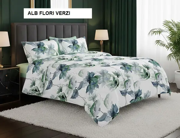 Lenjerie de pat policoton ELVO alb copaci 230x250 cm, Ralex | 1 buc