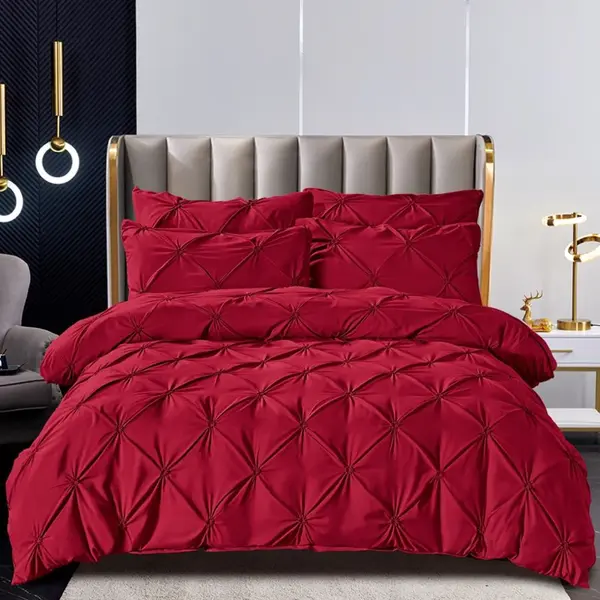 Lenjerie de Pat Premium, JOJO HOME, Finet cu Pliuri Brodate, 6 Piese, cu ELASTIC, Nesifonabila si Durabila, Grena