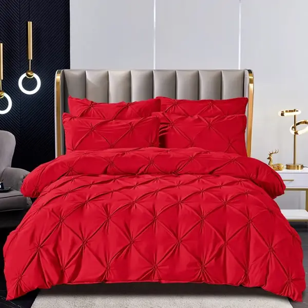 Lenjerie de Pat Premium, JOJO HOME, Finet cu Pliuri Brodate, 6 piese, cu ELASTIC, Nesifonabila si Durabila, Rosu