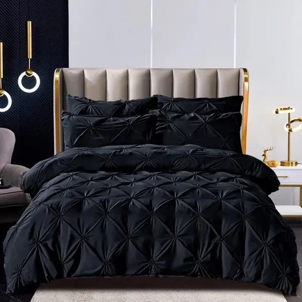 Lenjerie de Pat Premium, JOJO HOME, Finet cu Pliuri Brodate, 6 Piese, cu ELASTIC, Nesifonabila si Durabila, Negru