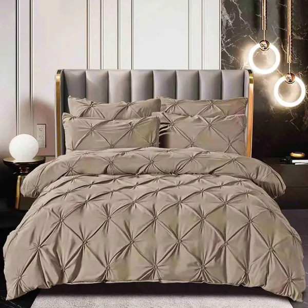 Lenjerie de Pat Premium, JOJO HOME, Finet cu Pliuri Brodate, 6 Piese, Nesifonabila si Durabila, Grej