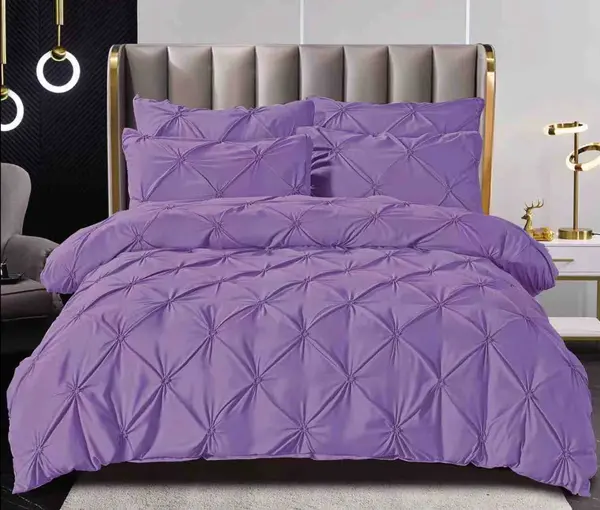 Lenjerie de Pat Premium, JOJO HOME, Finet cu Pliuri Brodate, 6 Piese, cu ELASTIC, Nesifonabila si Durabila, Lila
