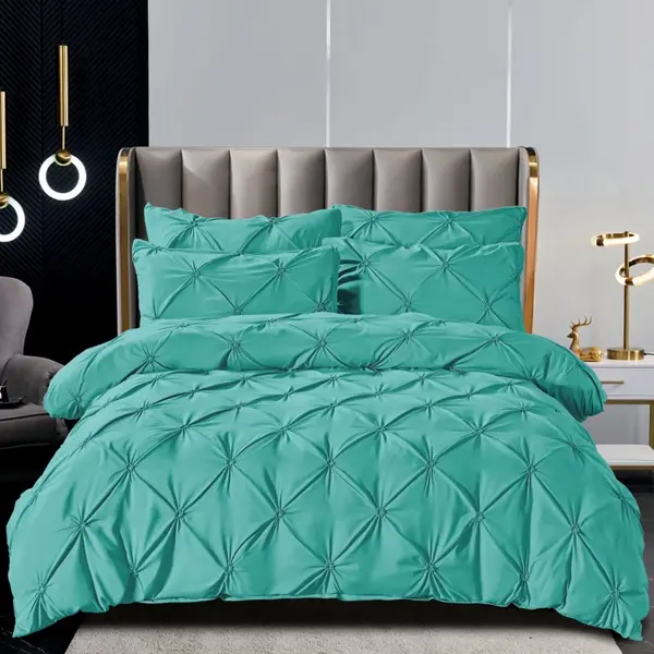 Lenjerie de Pat Premium, JOJO HOME, Finet cu Pliuri Brodate, 6 Piese, Nesifonabila si Durabila, Bleu Aqua