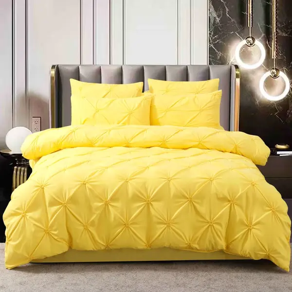 Lenjerie de Pat Premium, JOJO HOME, Finet cu Pliuri Brodate, 6 piese, cu ELASTIC, Nesifonabila si Durabila, Galben