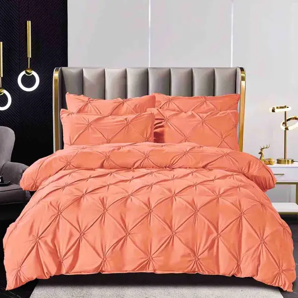 Lenjerie de Pat Premium, JOJO HOME, Finet cu Pliuri Brodate, 6 Piese, Nesifonabila si Durabila, Somon
