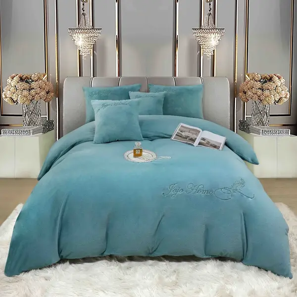 Lenjerie de pat, Soft Touch, Jojo Home, cu Blanita Short Hair, Rabbit, 200x230 cm, 6 piese, Bleu