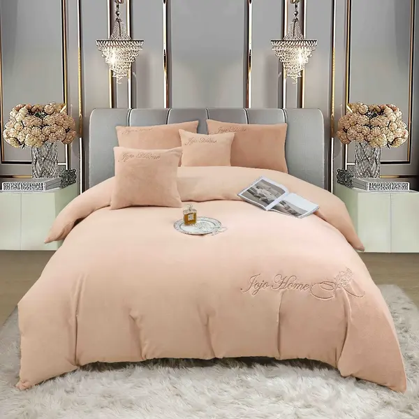 Lenjerie de pat, Soft Touch, Jojo Home, cu Blanita Short Hair, Rabbit, 200x230 cm, 6 piese, Cappuccino