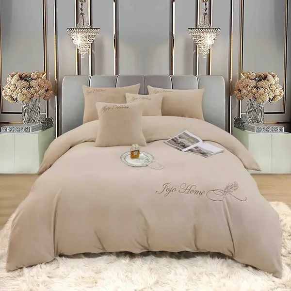 Lenjerie de pat, Soft Touch, Jojo Home, cu Blanita Short Hair, Rabbit, 200x230 cm, 6 piese, Bej