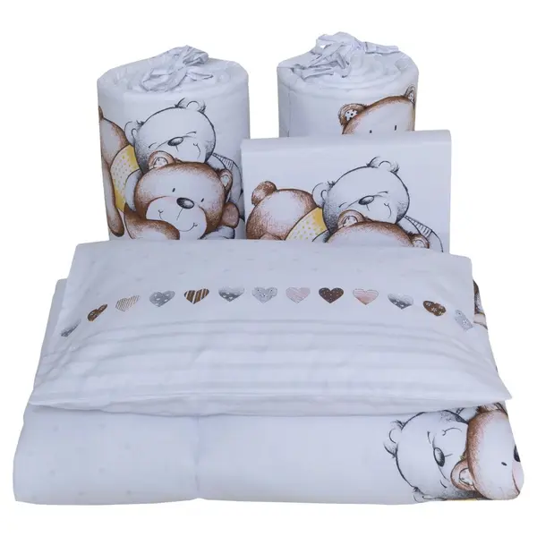 Lenjerie din bumbac cu 4 piese pentru saltea 140x70 cm Beberoyal Teddy BearHearts Alb