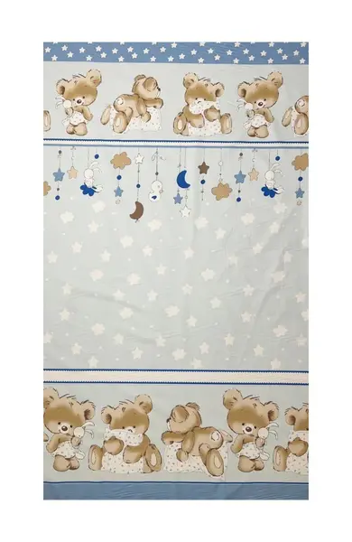Lenjerie din bumbac cu 5 piese pentru saltea 120x60 cm Beberoyal BearsRabbit Albastru ambalata intr-o gentuta de transport
