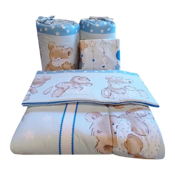 Lenjerie din bumbac cu 5 piese pentru saltea 140x70 cm Beberoyal BearsRabbit Albastru