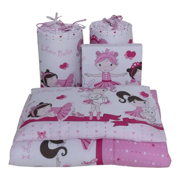 Lenjerie din bumbac cu 5 piese pentru saltea 140x70 cm Beberoyal Dancing Girls Roz