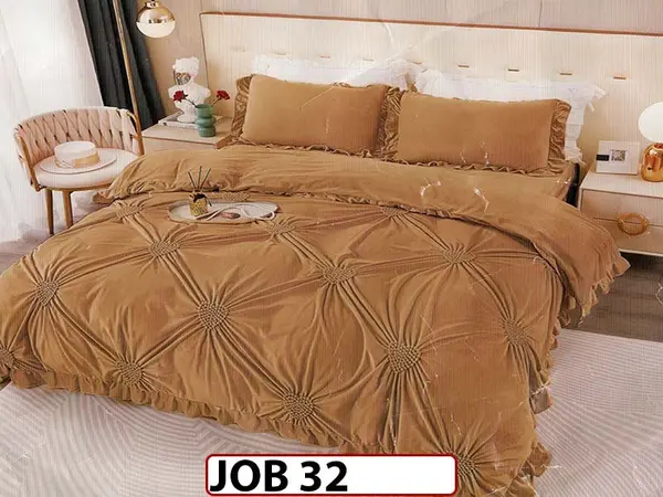Lenjerie din catifea Brodata Cu Cearceaf Elastic 4 piese - JOB32