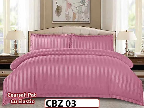 Lenjerie din damasc finet cu 4 piese, cearceaf cu elastic - CBZ 03