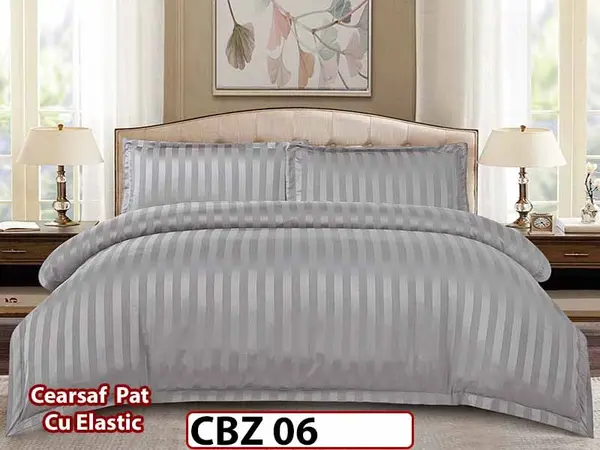 Lenjerie din damasc finet cu 4 piese, cearceaf cu elastic - CBZ 06