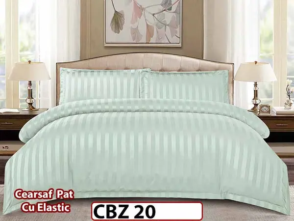Lenjerie din damasc finet cu 4 piese, cearceaf cu elastic - CBZ 20