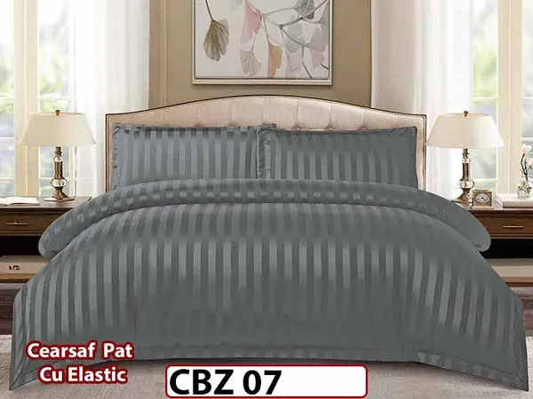 Lenjerie din damasc finet cu 4 piese, cearceaf cu elastic - CBZ 07