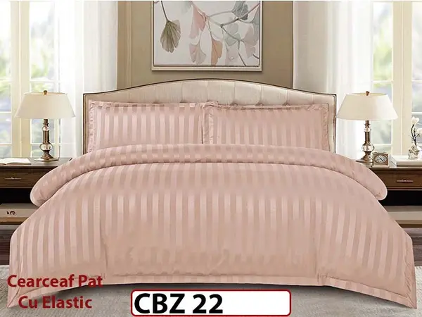 Lenjerie din damasc finet cu 4 piese, cearceaf cu elastic - CBZ 22