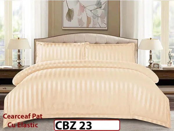 Lenjerie din damasc finet cu 4 piese, cearceaf cu elastic - CBZ 23