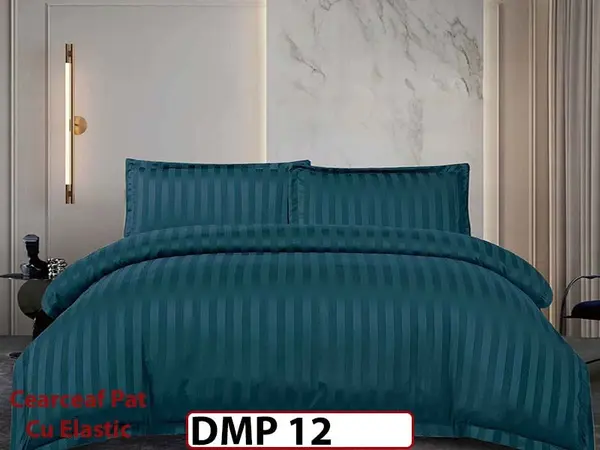 Lenjerie din damasc finet cu 4 piese, cearceaf cu elastic - DMP 12