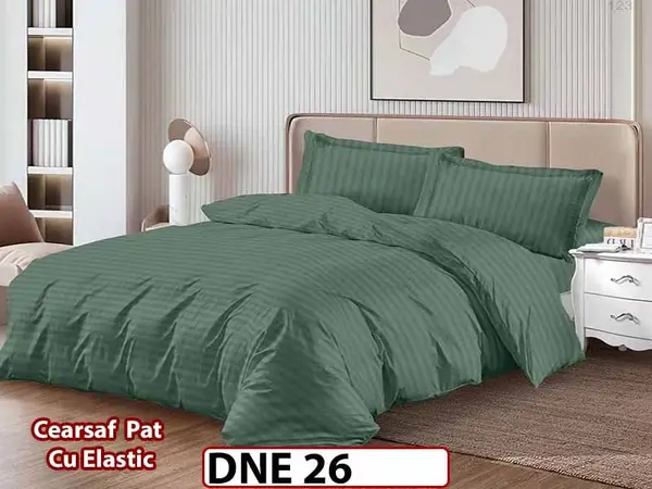 Lenjerie din damasc finet cu 4 piese, cearceaf cu elastic - DNE 26