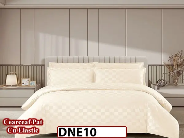 Lenjerie din damasc finet cu 4 piese, cearceaf cu elastic - DNE 10