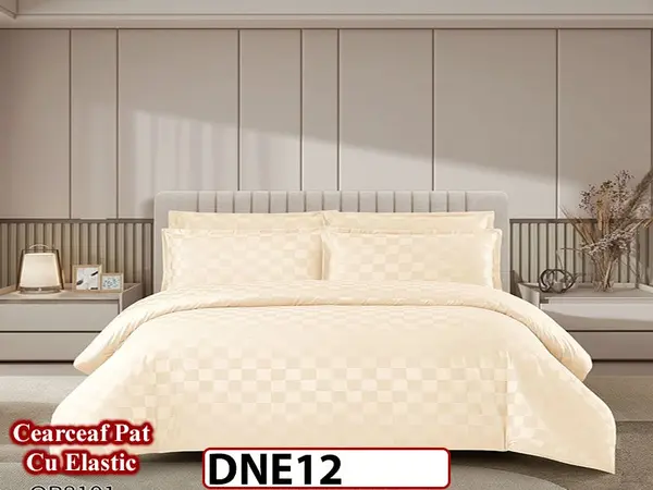 Lenjerie din damasc finet cu 4 piese, cearceaf cu elastic - DNE 12