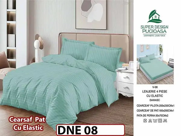 Lenjerie din damasc finet cu 4 piese, cearceaf cu elastic - DNE 08