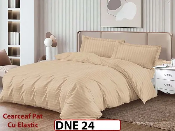 Lenjerie din damasc finet cu 4 piese, cearceaf cu elastic - DNE 24