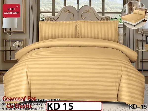 Lenjerie din damasc finet cu 4 piese, cearceaf cu elastic - KD 15