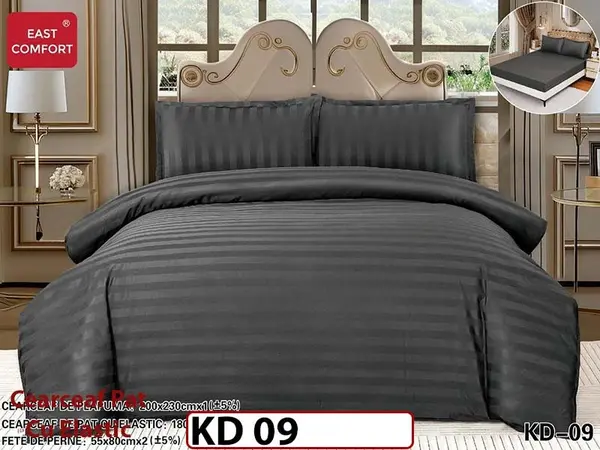 Lenjerie din damasc finet cu 4 piese, cearceaf cu elastic - KD 09