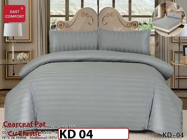 Lenjerie din damasc finet cu 4 piese, cearceaf cu elastic - KD 04