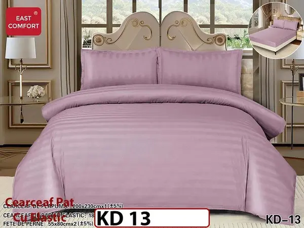 Lenjerie din damasc finet cu 4 piese, cearceaf cu elastic - KD 13